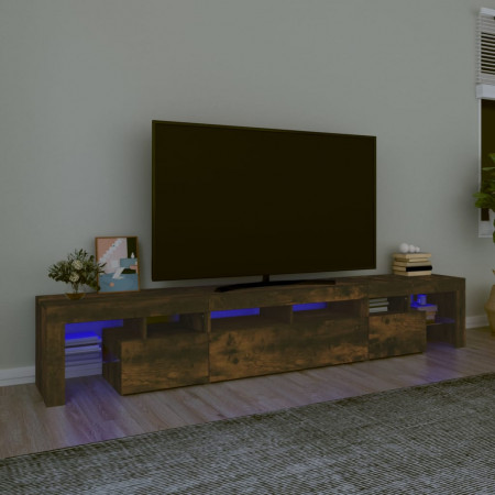 Comodă TV cu lumini LED, stejar fumuriu,230x36,5x40cm