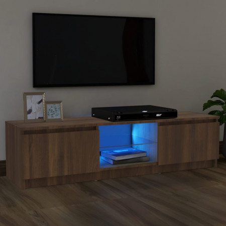Comodă TV cu lumini LED, stejar maro, 120x30x35,5 cm - Img 1