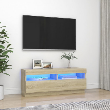 Comodă TV cu lumini LED, stejar sonoma, 100x35x40 cm - Img 1