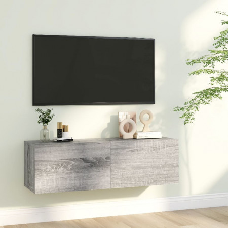 Comodă TV de perete, gri sonoma, 100x30x30 cm, lemn prelucrat - Img 1