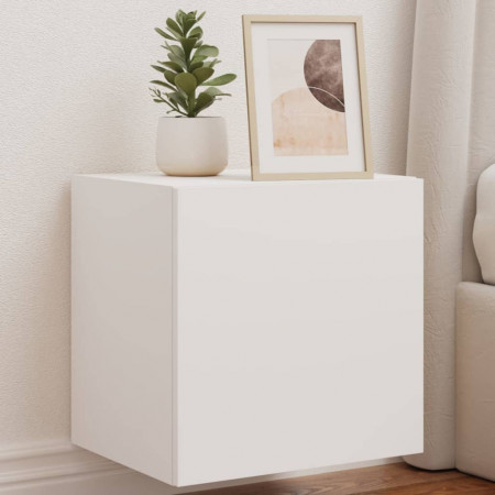 Comode TV de perete cu lumini LED, 2 buc., alb, 40,5x35x40 cm