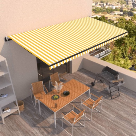 Copertină retractabilă automat, galben și alb, 600x350 cm