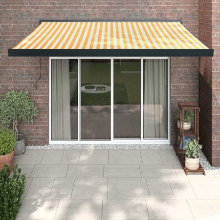 Copertină retractabilă, galben/alb, 3x2,5 m, textil/aluminiu