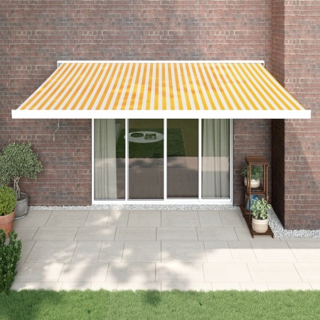 Copertină retractabilă galben și alb, 4x3 m, textil și aluminiu