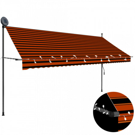 Copertină retractabilă manual cu LED, portocaliu &amp; maro, 350 cm - Img 1