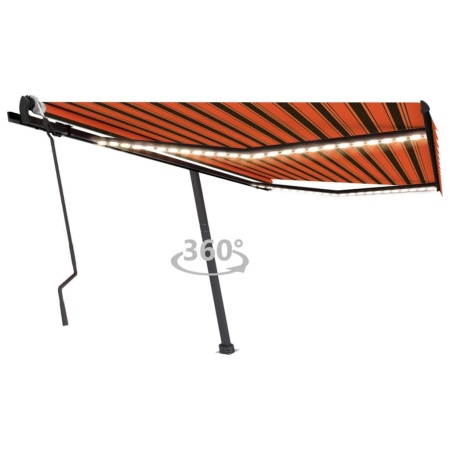 Copertină retractabilă manual cu LED portocaliu&maro 400x300 cm