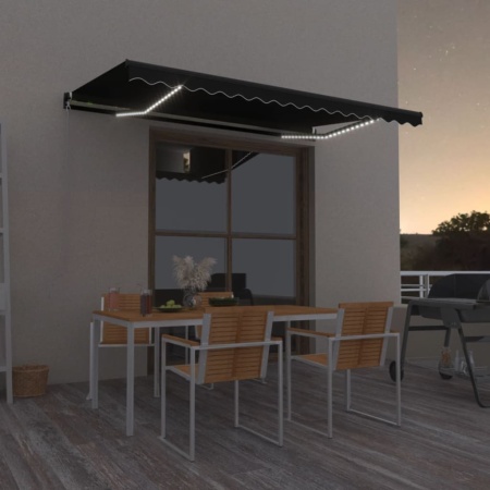 Copertină retractabilă manual LED, antracit, 400x350 cm