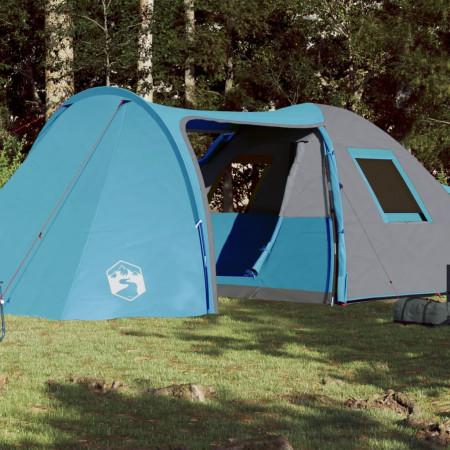 Cort de camping 6 persoane albastru, 466x342x200 cm, tafta 185T