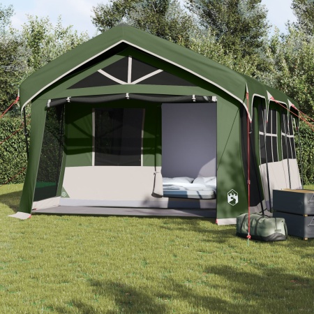 Cort de camping cu ferestre, verde, impermeabil, pentru 10 persoane