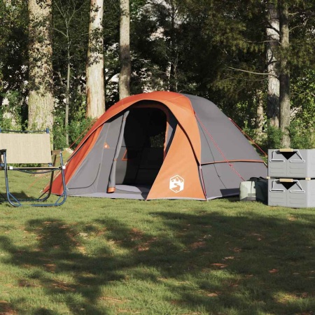 Cort de camping pentru 6 persoane, gri/portocaliu, impermeabil