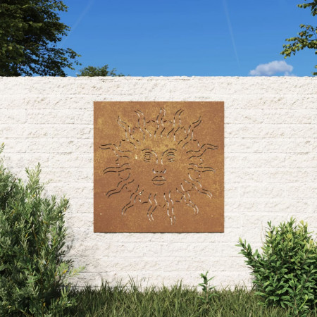 Decor perete de grădină 55x55 cm design soare oțel Corten