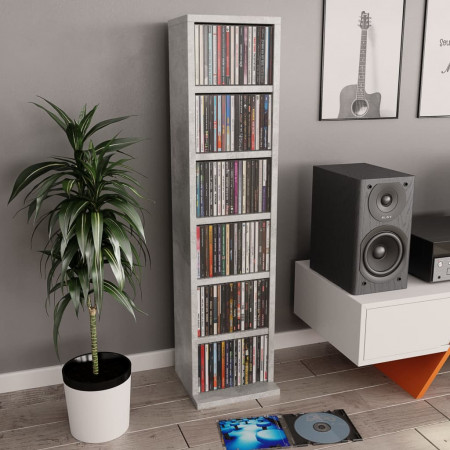 Dulap CD-uri, gri beton, 21x20x88 cm, lemn compozit