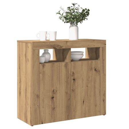 Dulap cu lumini LED stejar artizanal 80x35x75 cm lemn prelucrat
