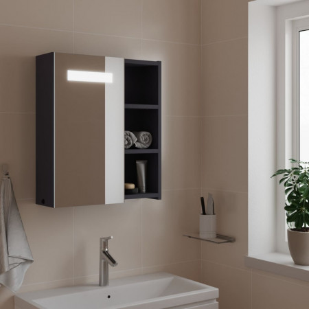 Dulap cu oglindă de baie cu lumină LED, gri, 45x13x52 cm