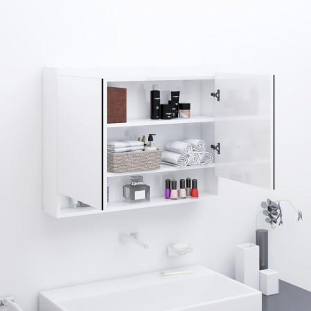 Dulap de baie cu oglindă, alb strălucitor, 80x15x60 cm, MDF - Img 1