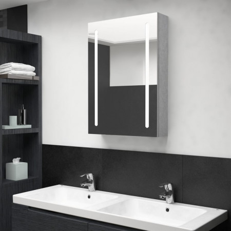 Dulap de baie cu oglindă și LED, gri beton, 50x13x70 cm