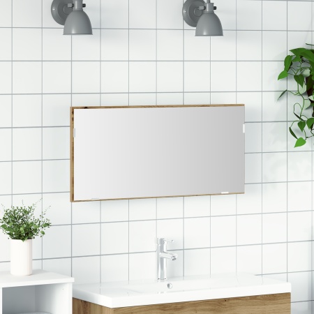 Dulap de baie cu oglindă și LED, stejar artizanal, 80x37 cm
