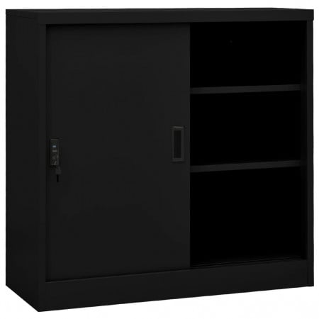 Dulap de birou cu ușă glisantă, negru, 90x40x90 cm, oțel - Img 1