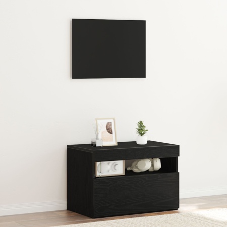 Dulap de nopte cu lumini LED Stejar negru 60x35x40 cm Lemn proiectat