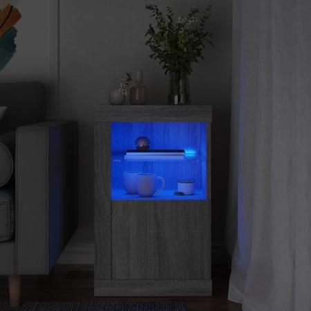 Dulap lateral cu lumini LED, gri sonoma, lemn prelucrat