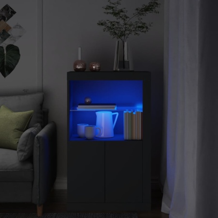 Dulap lateral cu lumini LED, negru, lemn prelucrat