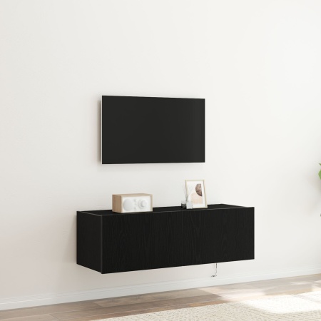 Dulap TV cu iluminare LED Stejar Negru 100x35x31 cm
