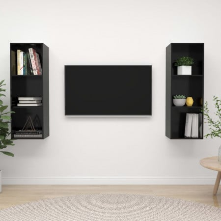 Dulapuri TV montaj pe perete, 2 buc., negru extralucios, PAL - Img 1
