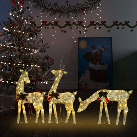 Familie cu reni de Crăciun, auriu/alb cald, 270x7x90 cm, plasă - Img 1
