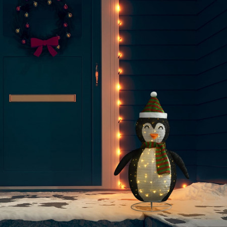 Figurină pinguin zăpadă decorativ Crăciun LED țesătură lux 90cm
