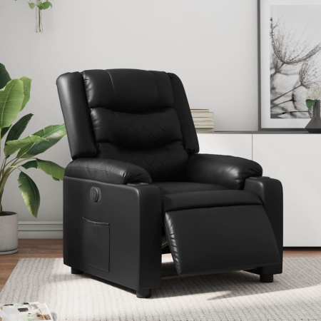 Fotoliu rabatabil electric, negru, piele ecologică