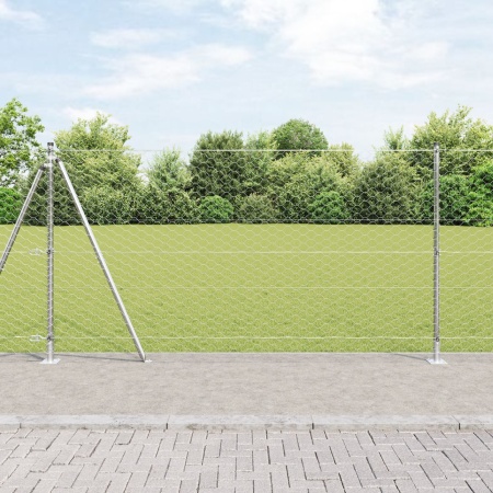 Gard cu Filoane Hexagonale cu 7 Posturi Flanșate 1.2x25 m Oțel Argintiu