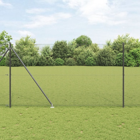 Gard cu Fir Sudat cu 13 Stâlpi cu Spike Gri 1.5x25 m Oțel