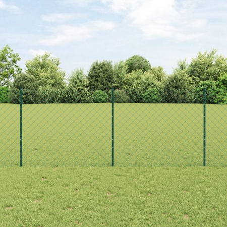 Gard de lanț cu 10 stâlpi U Verde 1x10 m Oțel