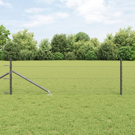 Gard hexagonal Gri 0.8x25 m Oțel, Stâlpi de gard cu vârf 13 buc Ø32 mm 100 cm Oțel galvanizat