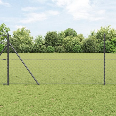Gard Hexagonal Gri 1.4x10 m Oțel, Stâlpi Gard 7 buc Gri Ø32 mm 190 cm Oțel Zincat