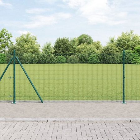Împrejmuire din sârmă sudată cu 13 stâlpi flanșați verde 1x25 m metalice