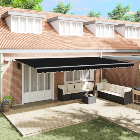 Marchiză manuală retractabilă cu LED Neagră 600x300 cm, Material de schimb pentru marchiză 6x3 m Negru