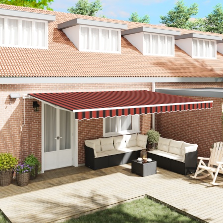 Marchiză retractabilă manuală cu LED-uri portocalii și maro, 500x300 cm