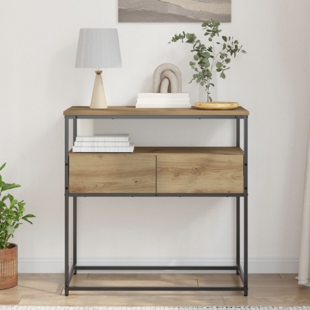 Masă Consolă Artizan Stejar 75x40x75 cm Lemn prelucrat și Oțel
