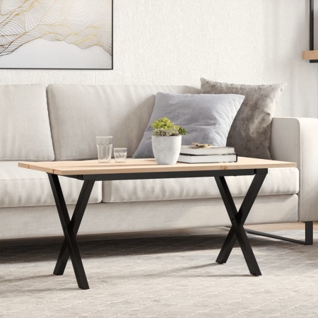Masă de cafea, cadru X, 100x50x45 cm, lemn masiv pin și Oţel
