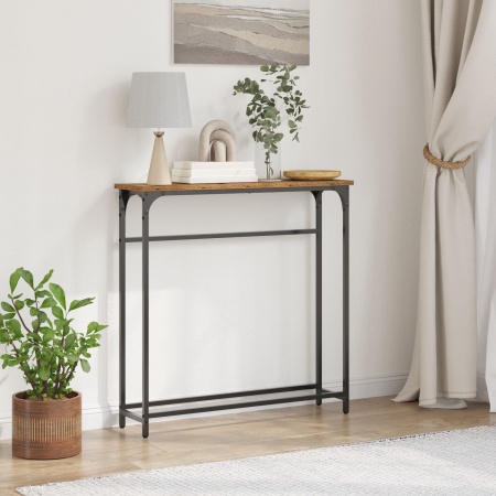Masă de Consolă Lemn Vechi 75x19,5x75 cm Lemn Stratificat și Oțel