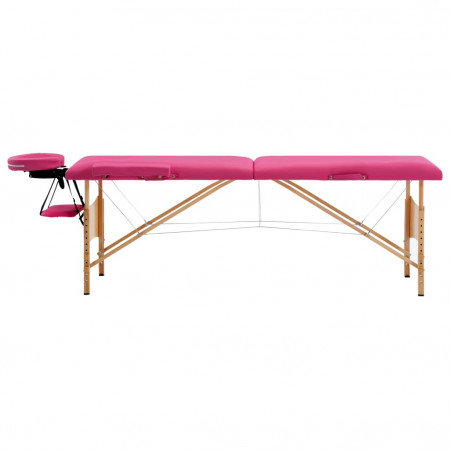 Masă de masaj pliabilă, 2 zone, roz, lemn