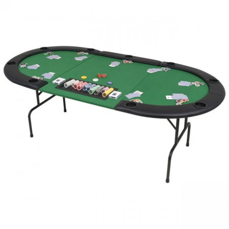 Masă de poker pliabilă în 3, pentru 9 jucători, oval, Verde