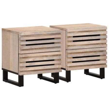 Noptiere, 2 buc., 40x33x46 cm, lemn masiv mango albit