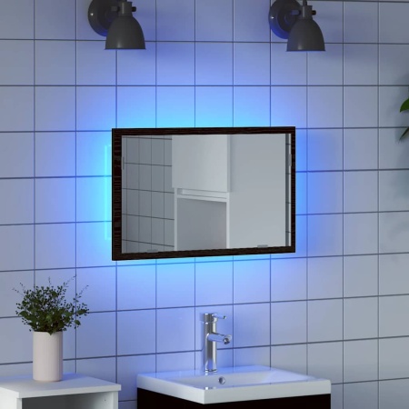 Oglindă de baie cu lumini LED, stejar negru, 60x8,5x37 cm
