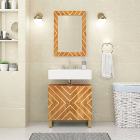 Oglindă de baie, maro, 50x70x3 cm, lemn masiv mango și sticlă - Img 1