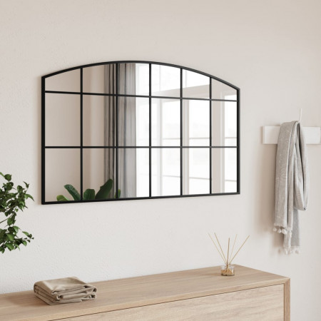 Oglindă de perete, negru, 100x60 cm, arcuită, fier