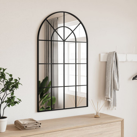 Oglindă de perete, negru, 60x100 cm, arcuită, fier