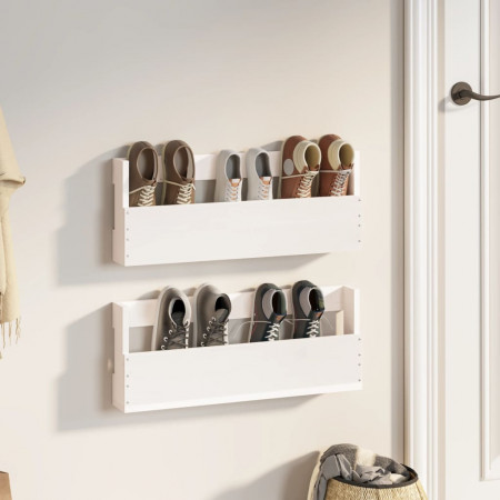 Pantofare de perete, 2 buc., alb, 59x9x23 cm, lemn masiv pin - Img 1