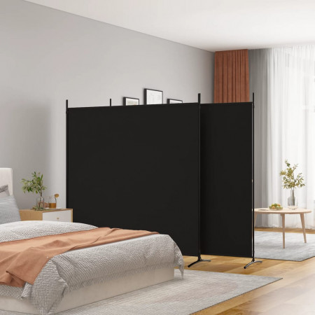 Paravan de cameră cu 3 panouri, negru, 525x180 cm, textil - Img 1
